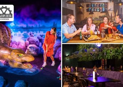 Glow in the dark-minigolf + valentijnsarrangement of 3-gangendiner