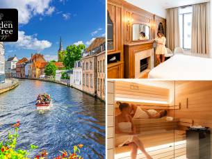 Overnachting voor 2 + ontbijt met glas bubbels + late check-out + wellness in Brugge
