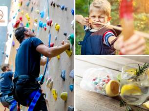 Wandklimmen, boulderen of boogschieten (1 uur) + limonade + zakje snoep