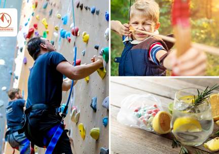 Wandklimmen, boulderen of boogschieten (1 uur) + limonade + zakje snoep