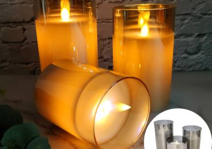 Set van 3 FlinQ Smoked Glass LED Kaarsen