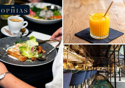 Keuzelunch + warme drank + verse jus d'orange bij Sophias