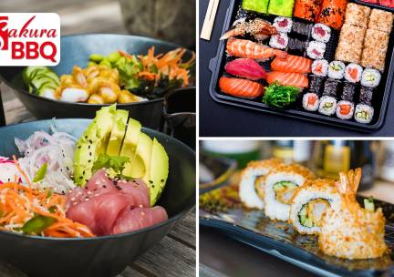 Sushibox (32 of 51 stuks) of 2 pokébowls + drankjes voor afhaal bij Sakura Koreaanse BBQ