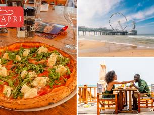 Pizza, pasta of 2- of 3-gangendiner Ã  la carte op het strand in Scheveningen