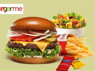 Burger naar keuze + friet + mayonaise + evt. snack of salade voor dine-in bij Burgerme