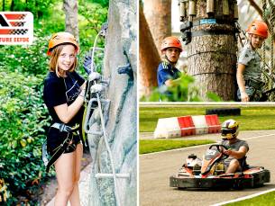 Klimbosparcours (2 uur), klettersteig (1 uur) of Sim Racen (1 of 2x 30 min)