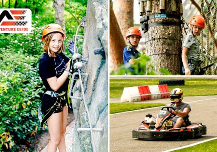 Klimbosparcours (2 uur), klettersteig (1 uur) of Sim Racen (1 of 2x 30 min)