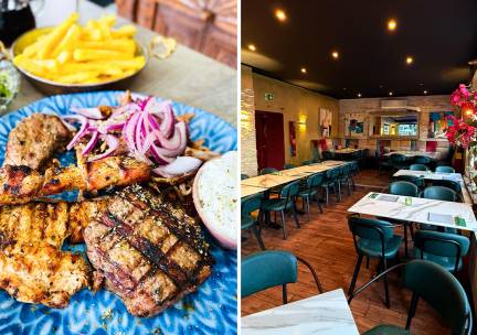 Grillschotel met friet en salade bij Patras Grill Herzogenrath