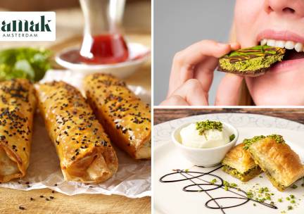 Waardebon voor Turkse delicatessen of cheesecake, baklava of bÃ¶reks + drankje