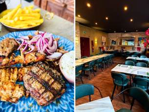 Grillschotel met friet en salade bij Patras Grill Herzogenrath