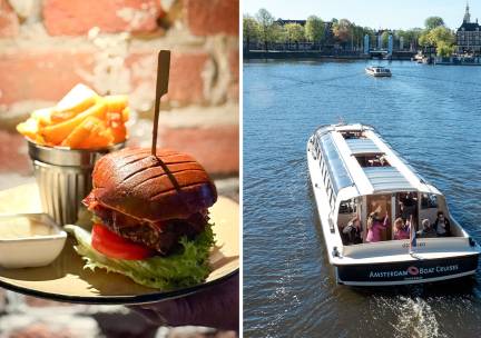 Rondvaart door Amsterdam (75 min) + 2-gangen hamburgerdiner bij Smaaqt
