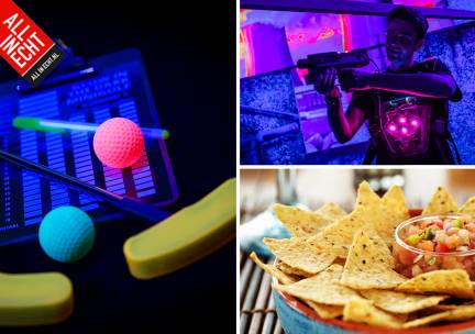 Glow in the Dark Minigolf + tortillachips of 2 rondes lasergamen bij All In Echt