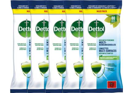 5-pack Dettol Lingettes D&Atilde;&copy;sinfectantes Multi-surfaces Cleanser - 80
