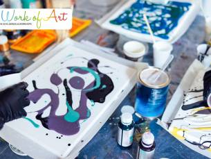 Workshop liquid art (2 uur) + koffie of thee + lekkernij
