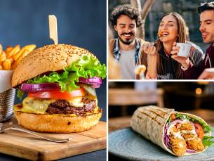 Burger, wrap of kapsalon + chicken tenders + friet met saus + frisdrank naar keuze