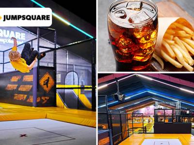 Trampolinespringen (90 min) + friet + fris + sokken