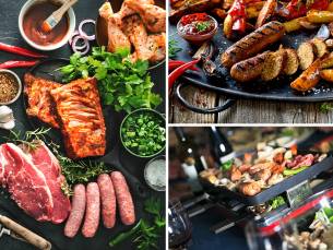 BBQ- of gourmetpakket of hapjespan of familie-vleespakket voor afhaal van Slagerij De Koetsier