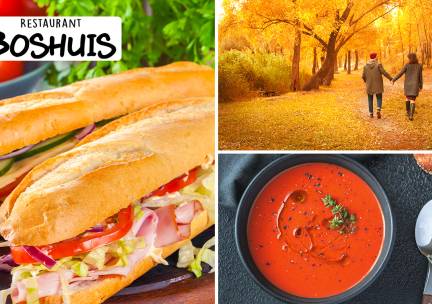 2-gangenlunch + evt. wandelarrangement incl. warme drank + appelflap bij Restaurant Boshuis