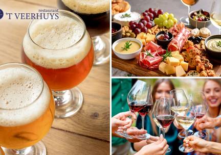 Bierproeverij met 4 bieren OF 2 glazen wijn + luxe borrelplank