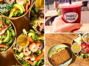 Maaltijdsalade naar keuze (medium) + zoetigheid + drankje bij Soups & Salads