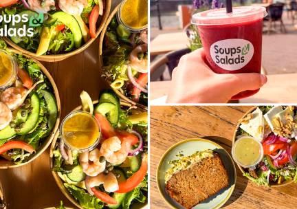 Maaltijdsalade naar keuze (medium) + zoetigheid + drankje bij Soups & Salads