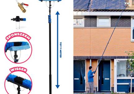 Telescopische Waterbezem 7 Meter Met Sponszeem - Hoge Oppervlakken Schoon Z ...