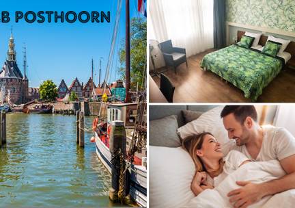 Overnachting voor 2 + ontbijt + bubbels in hartje Hoorn