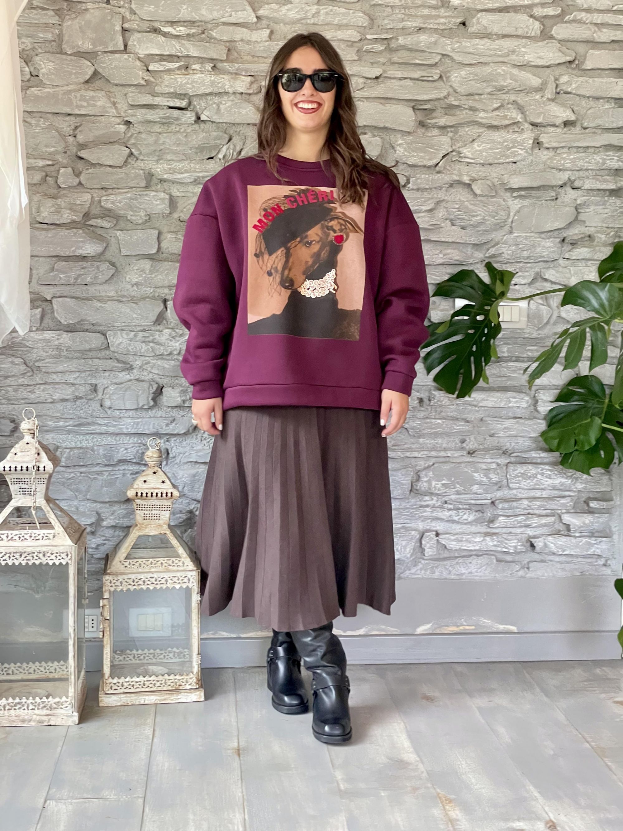 SUSY MIX - FELPA OVER BORDEAUX CON STAMPA ART. 250034