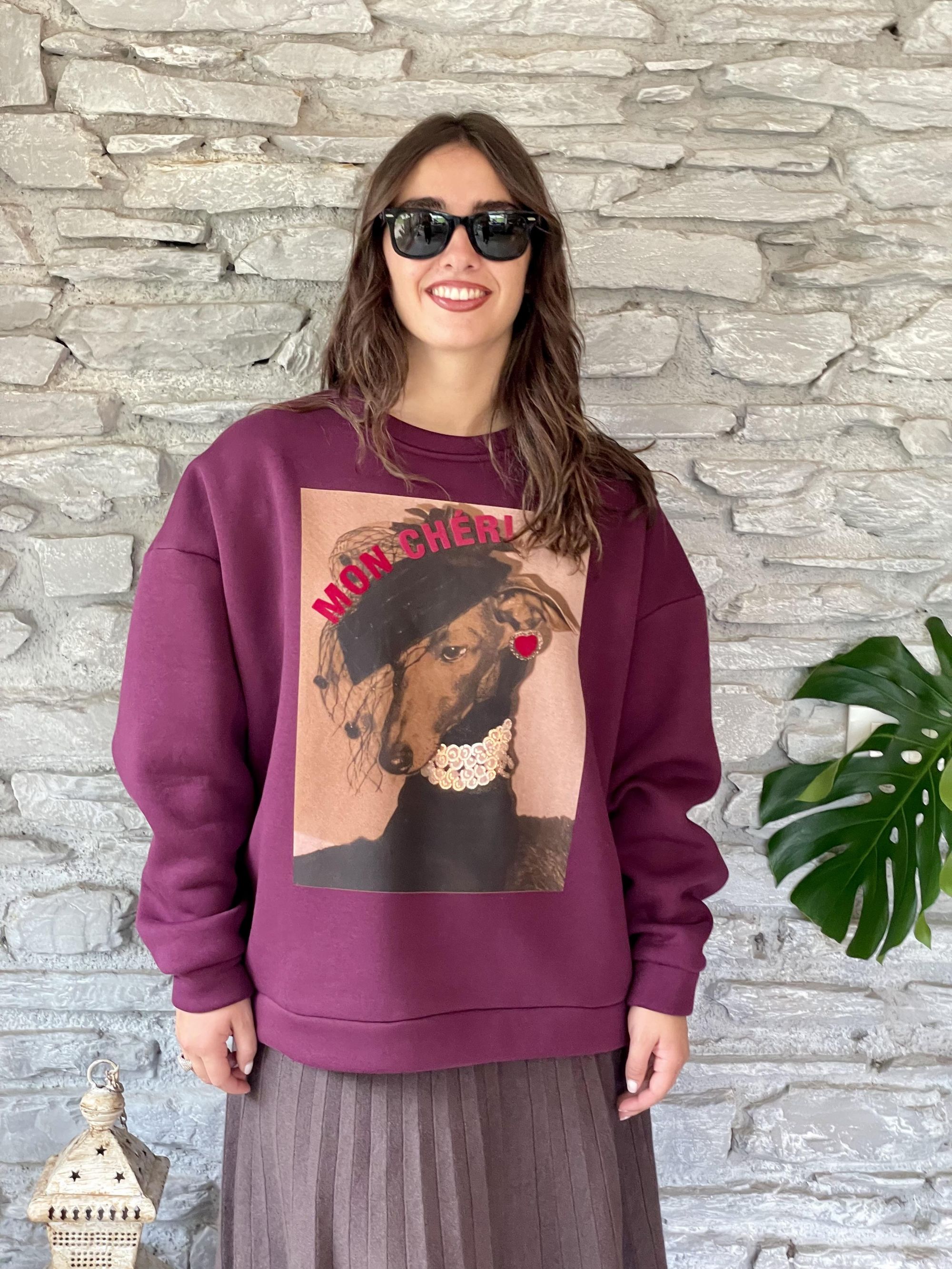 SUSY MIX - FELPA OVER BORDEAUX CON STAMPA ART. 250034