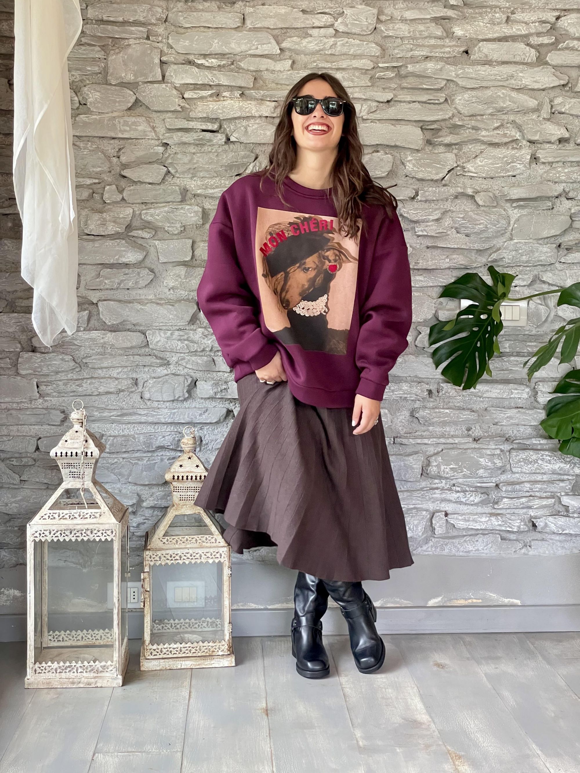 SUSY MIX - FELPA OVER BORDEAUX CON STAMPA ART. 250034