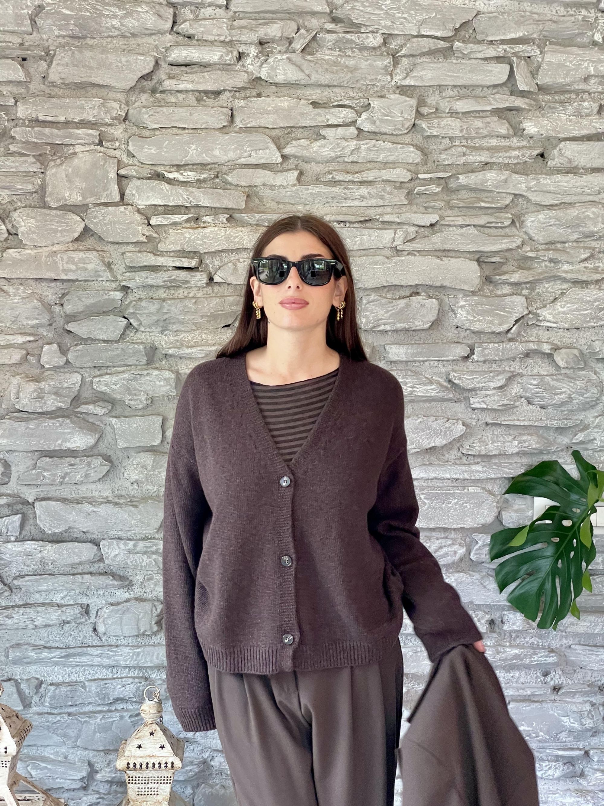 TENSIONE IN - CARDIGAN MARRONE MISTO LANA ART. D80926