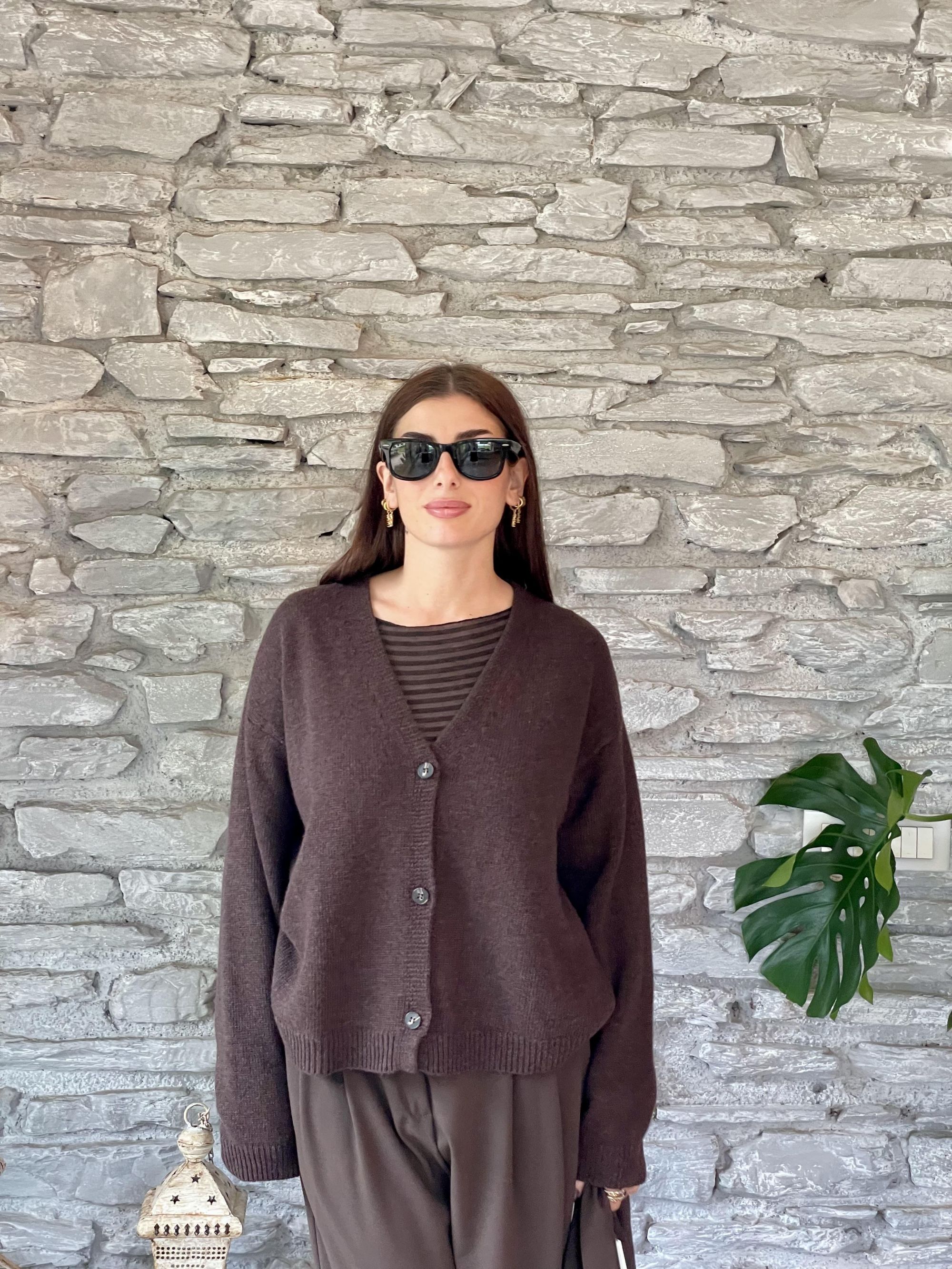 TENSIONE IN - CARDIGAN MARRONE MISTO LANA ART. D80926