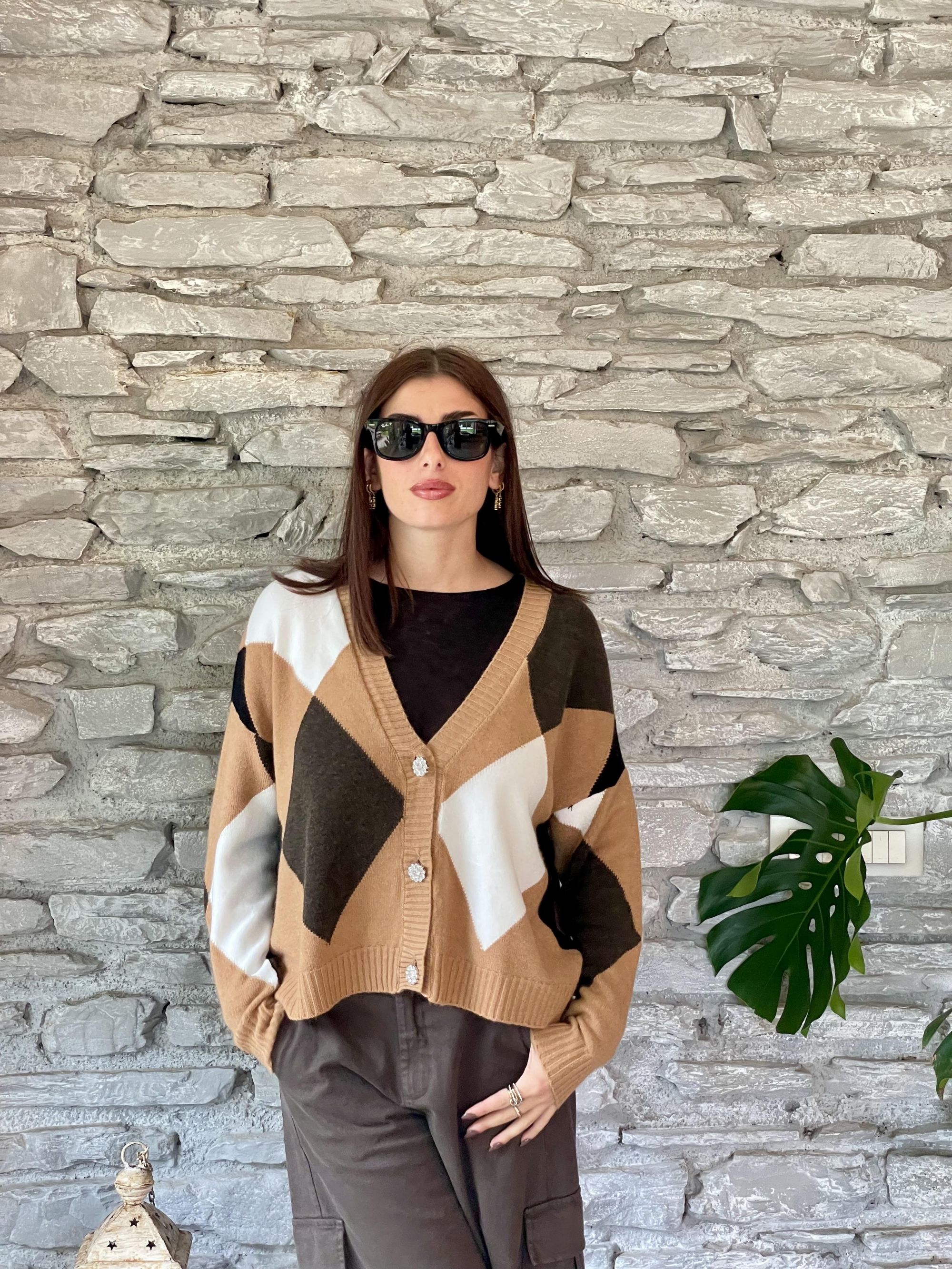 SUSY MIX - CARDIGAN CAMMELLO A ROMBI ART. 78396