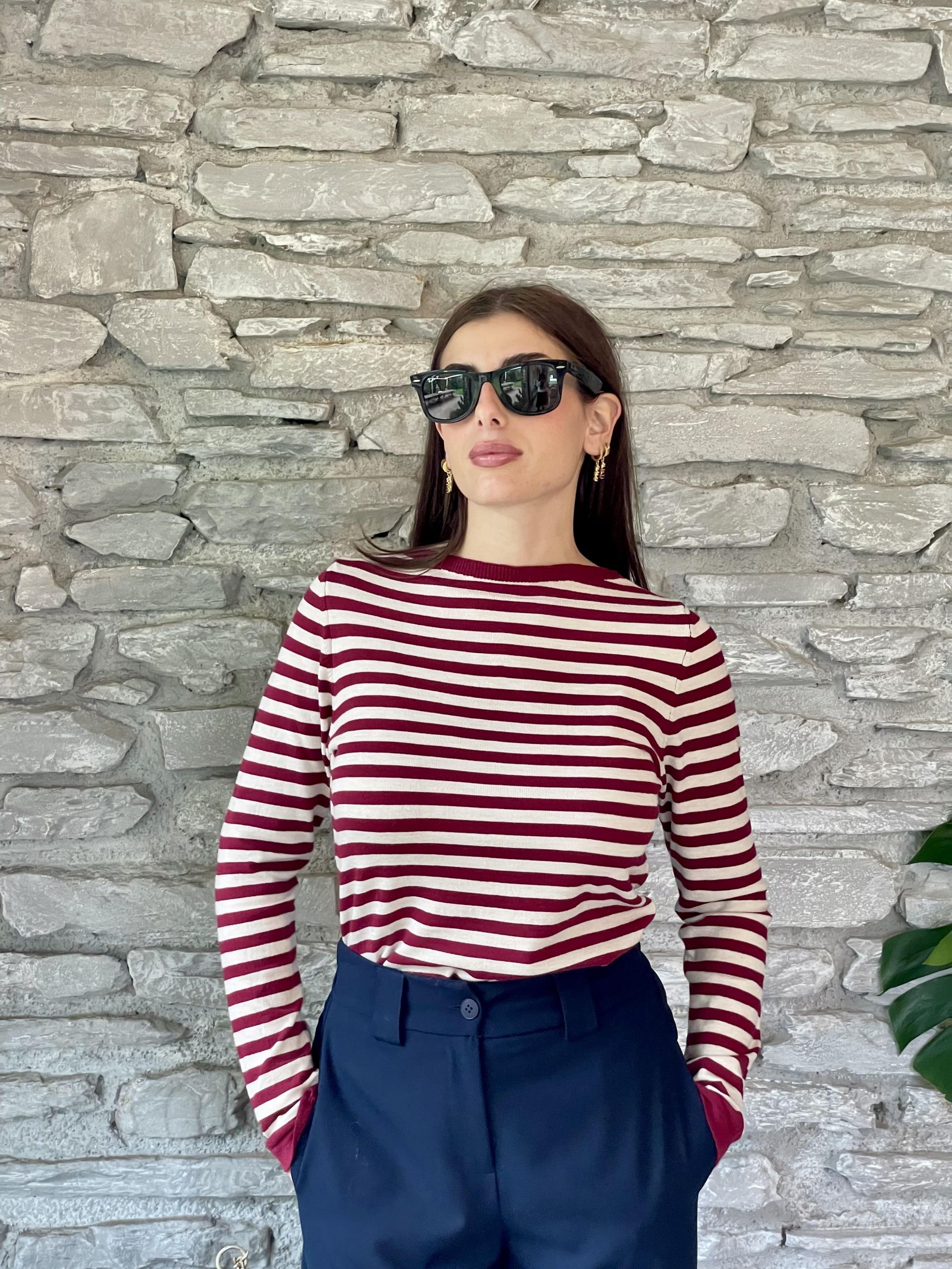 TENSIONE IN - MAGLIA SOTTOGIACCA A RIGHE BORDEAUX ART. 25290