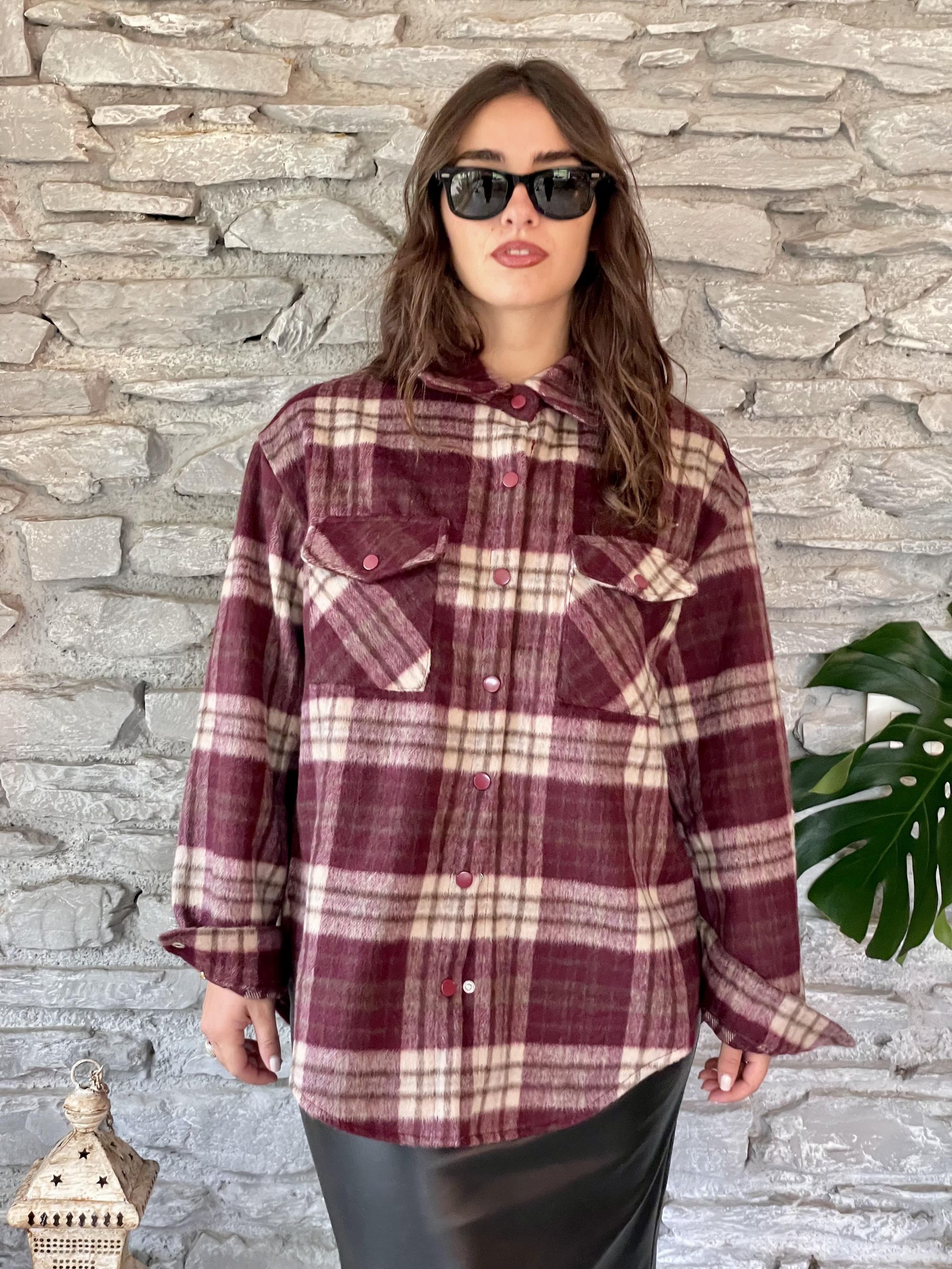 SUSY MIX - CAMICIA OVER A QUADRI BORDEAUX ART. MF2541