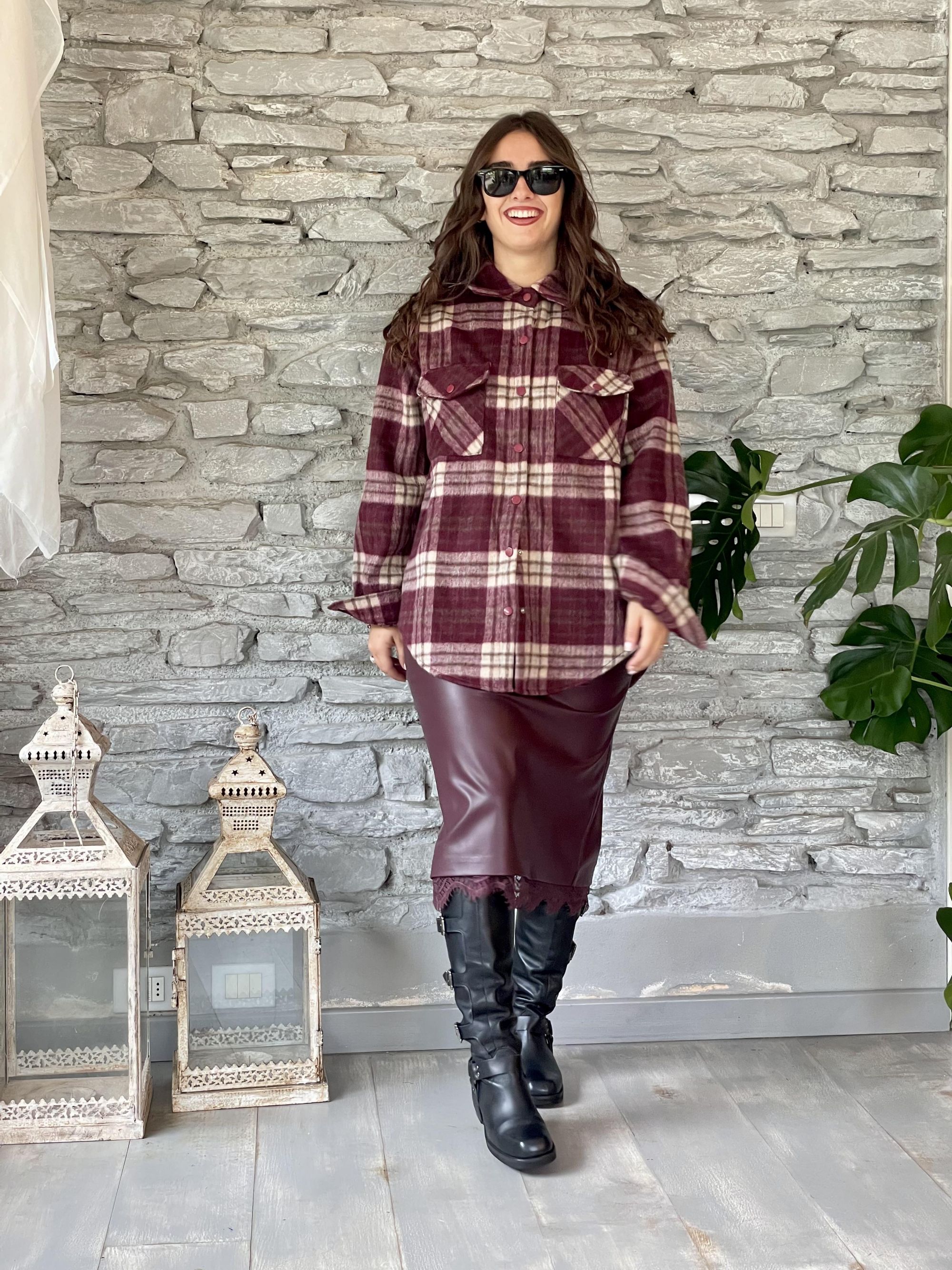 SUSY MIX - CAMICIA OVER A QUADRI BORDEAUX ART. MF2541