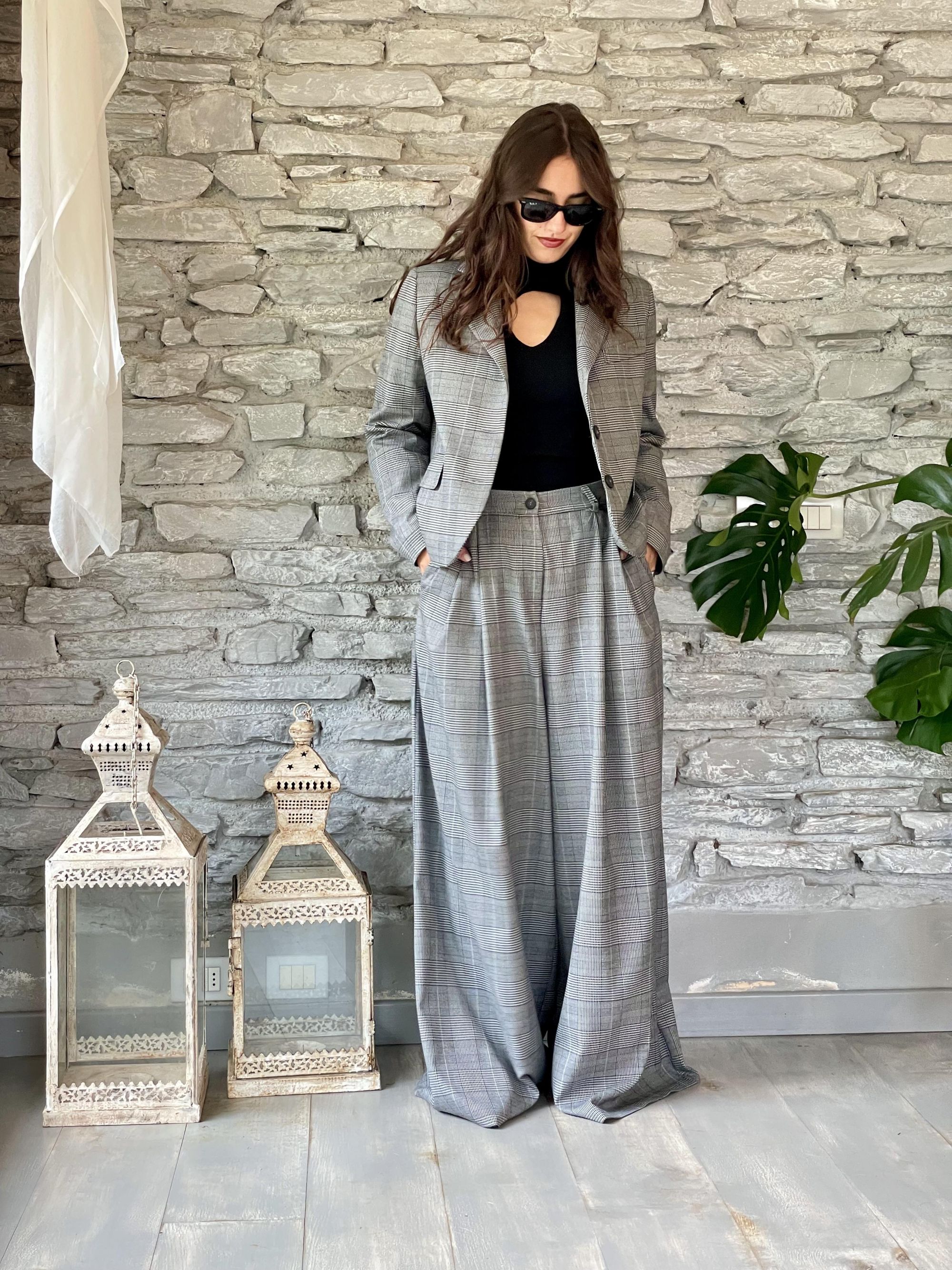 TENSIONE IN - PANTALONE PALAZZO IN GALLES GRIGIO ART. 1158AI25