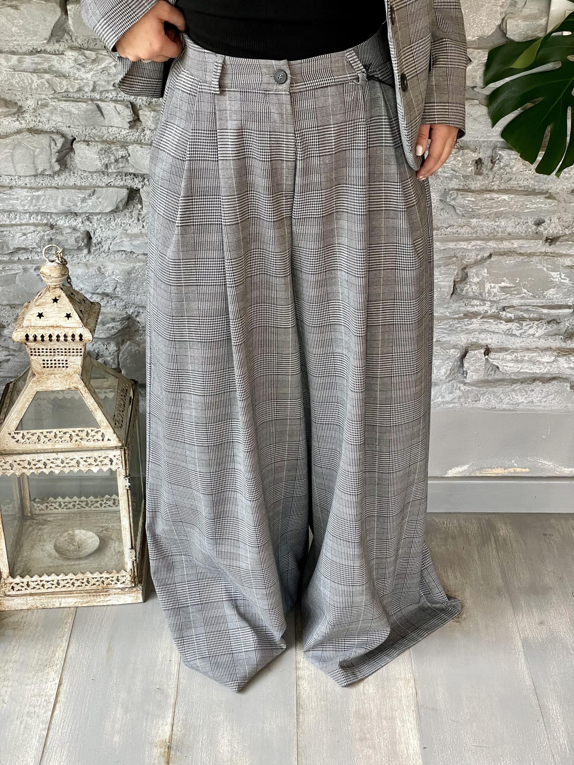 TENSIONE IN - PANTALONE PALAZZO IN GALLES GRIGIO ART. 1158AI25