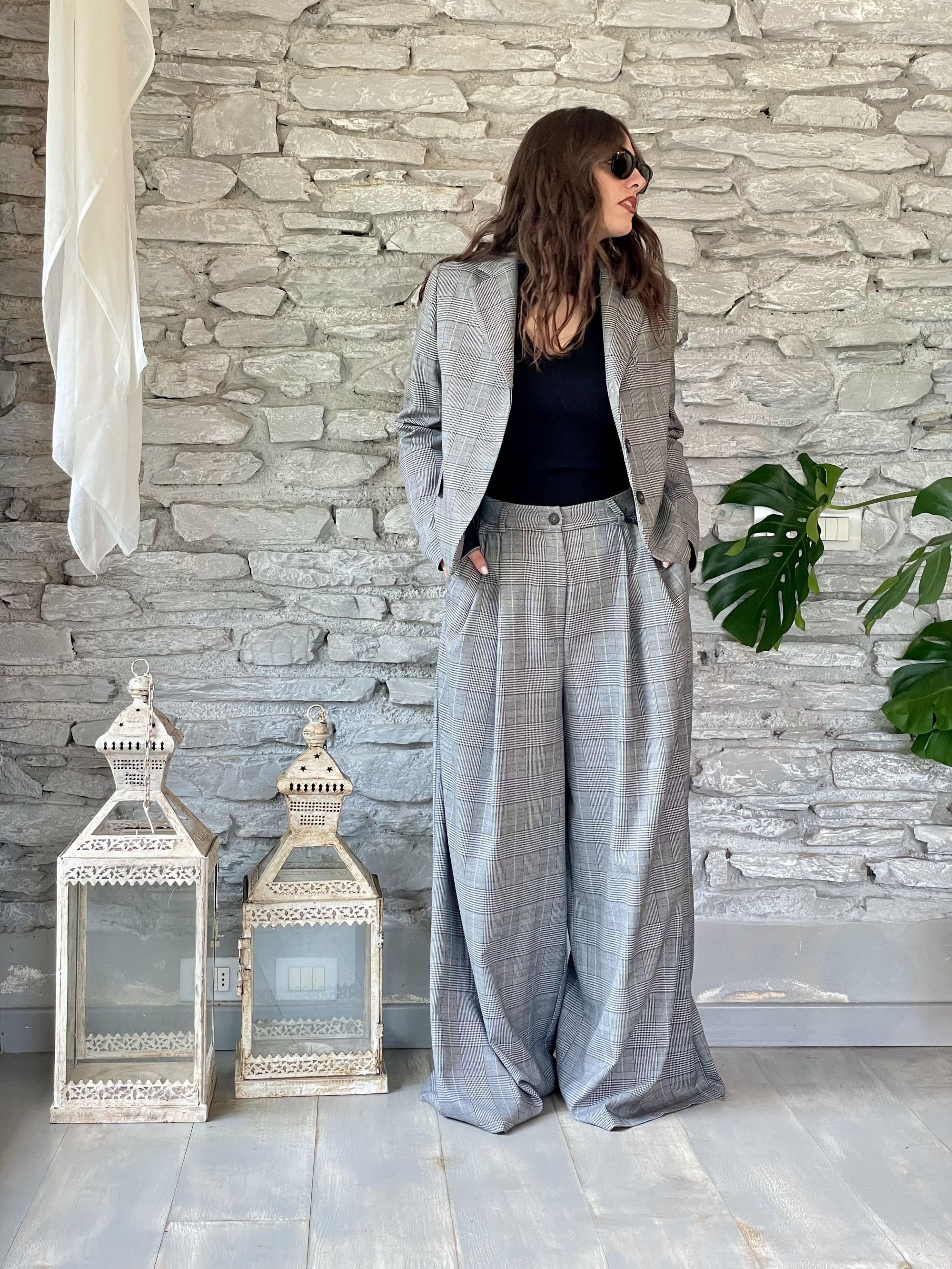 TENSIONE IN - PANTALONE PALAZZO IN GALLES GRIGIO ART. 1158AI25