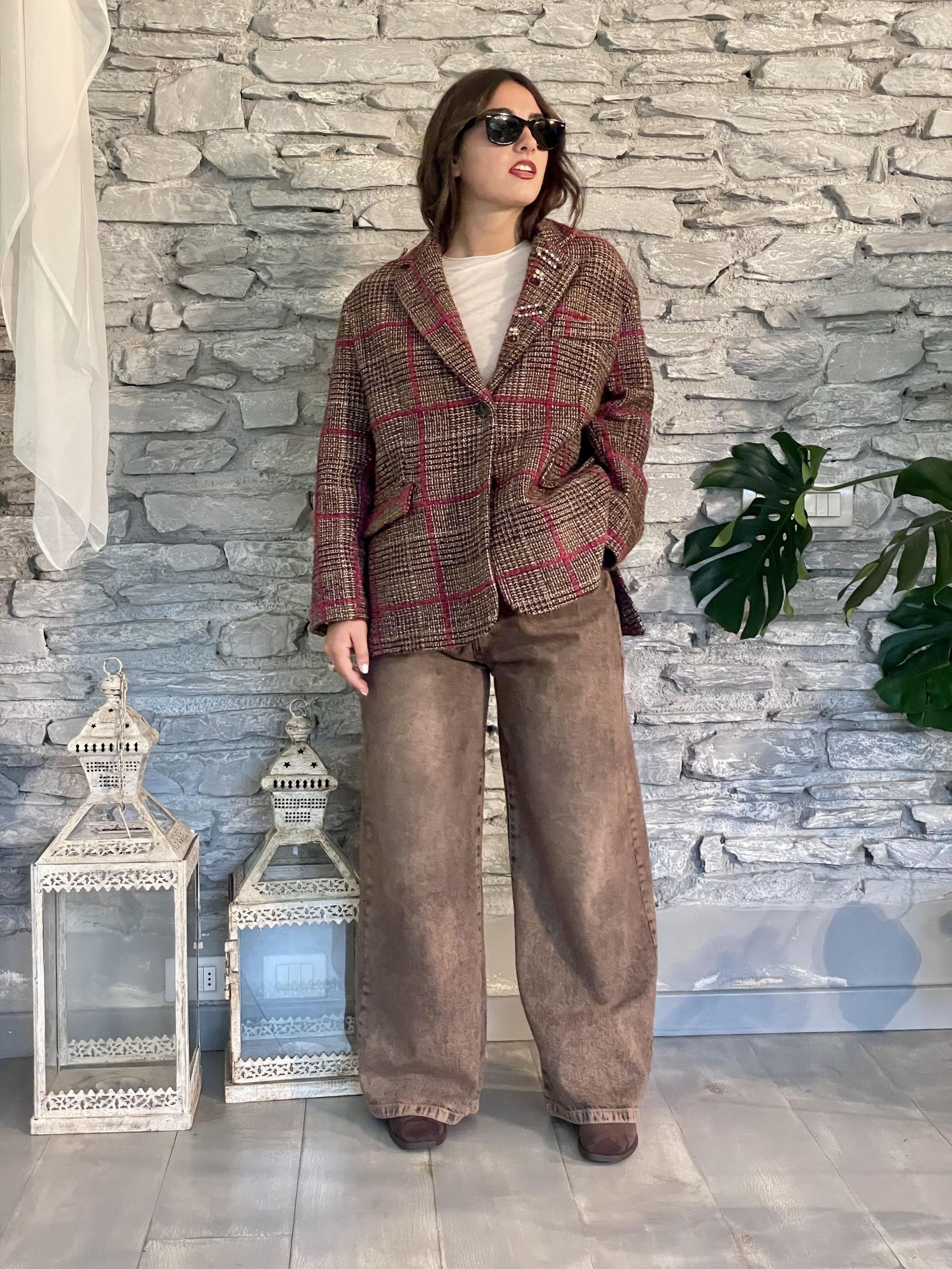 TENSIONE IN - GIACCA OVER A QUADRI CON SPILLETTE ART. 26B1303