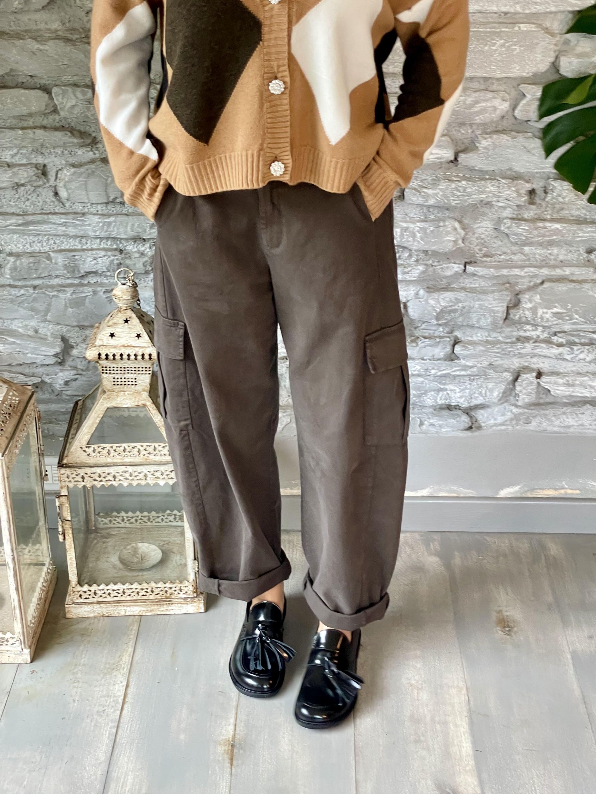 SUSY MIX - PANTALONE CARGO MORO A OVETTO CON TASCONI ART. 59080G