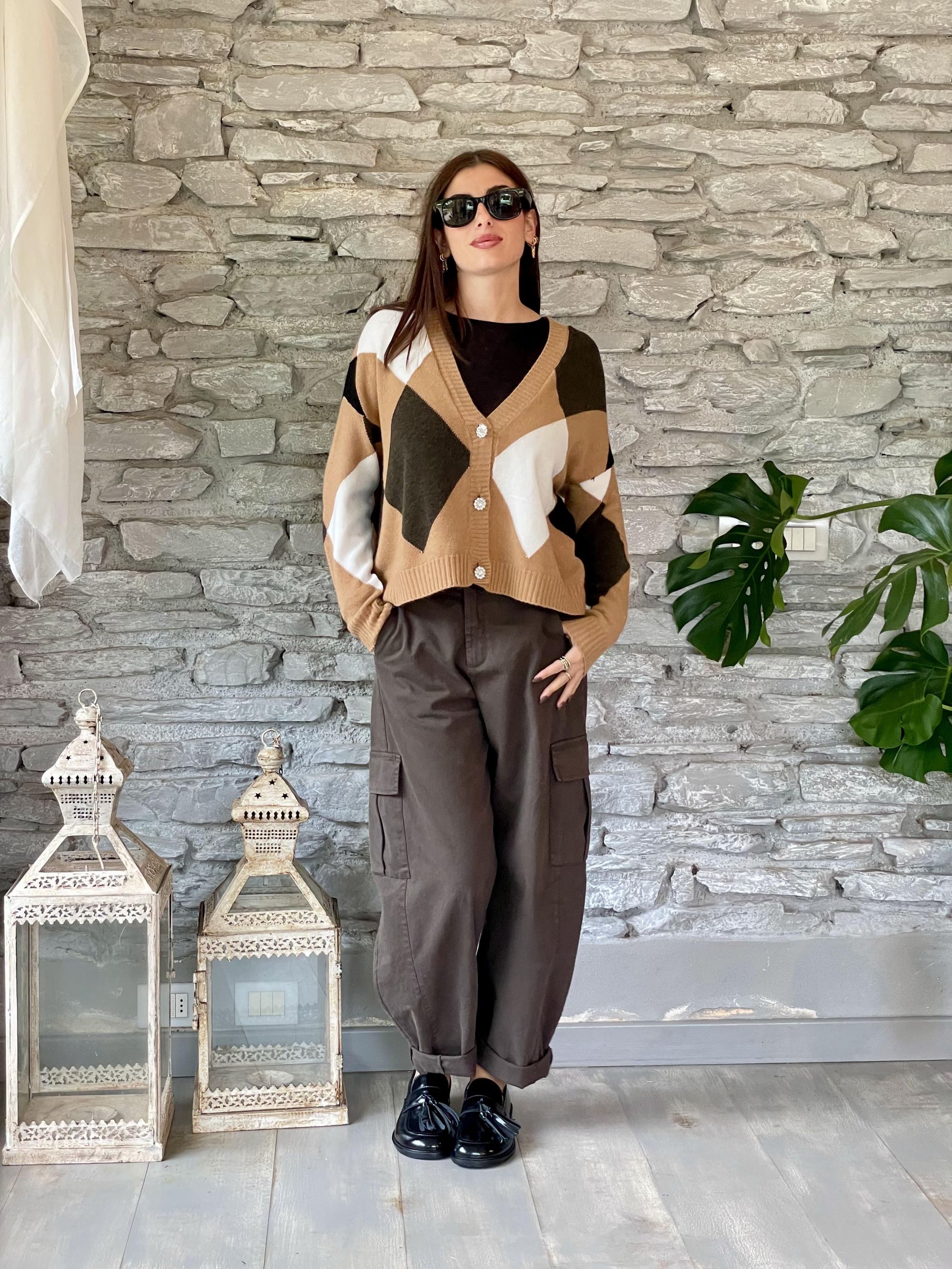 SUSY MIX - PANTALONE CARGO MORO A OVETTO CON TASCONI ART. 59080G