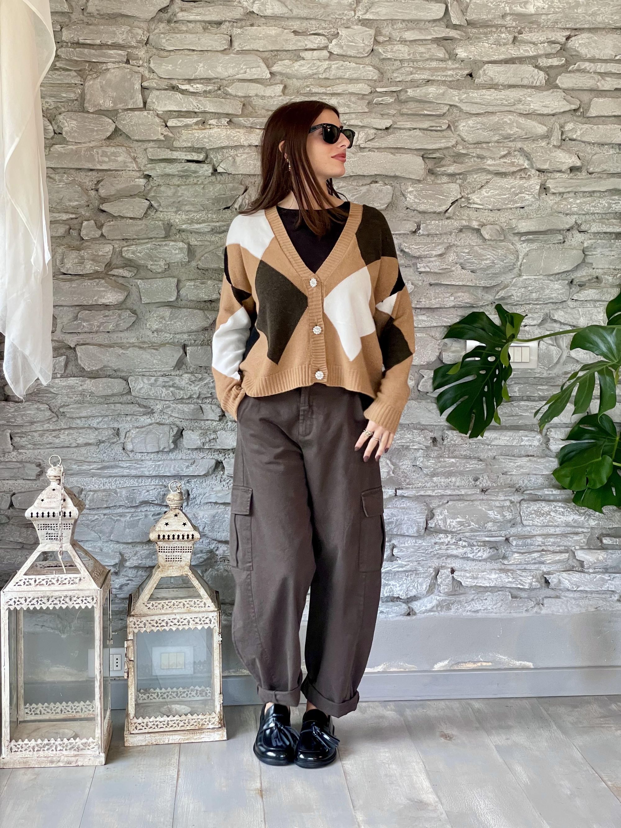 SUSY MIX - PANTALONE CARGO MORO A OVETTO CON TASCONI ART. 59080G