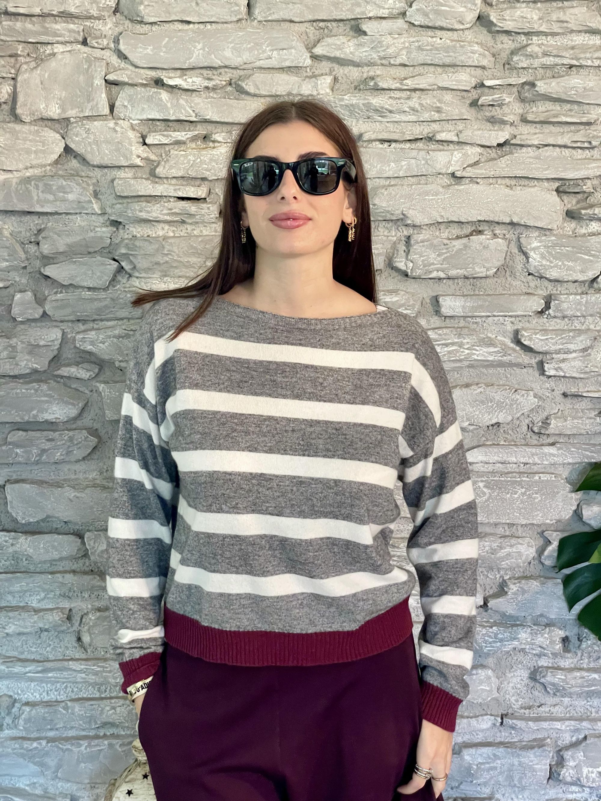 SUSY MIX - MAGLIA BORDEAUX A RIGHE ART. 78270