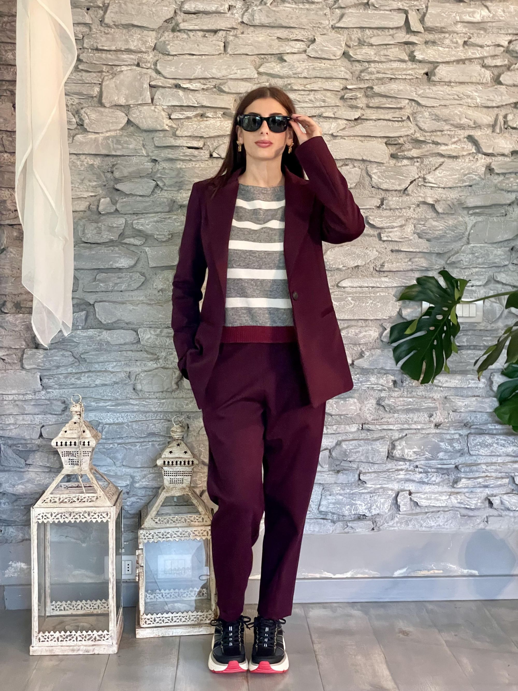 SUSY MIX - COMPLETO GIACCA E PANTALONE BORDEAUX PUNTO MILANO ART. SM073A