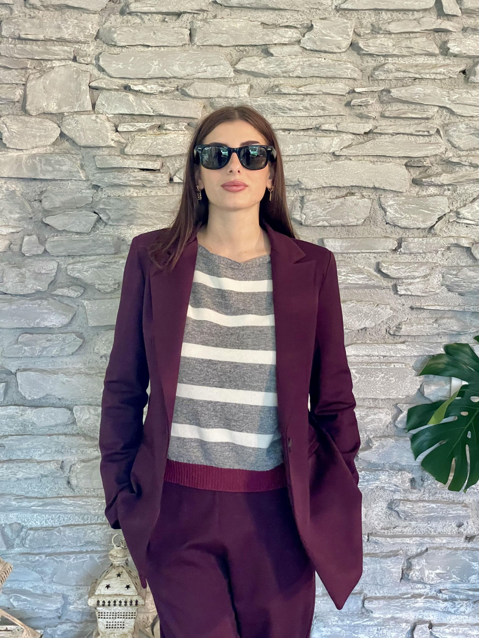 SUSY MIX - COMPLETO GIACCA E PANTALONE BORDEAUX PUNTO MILANO ART. SM073A