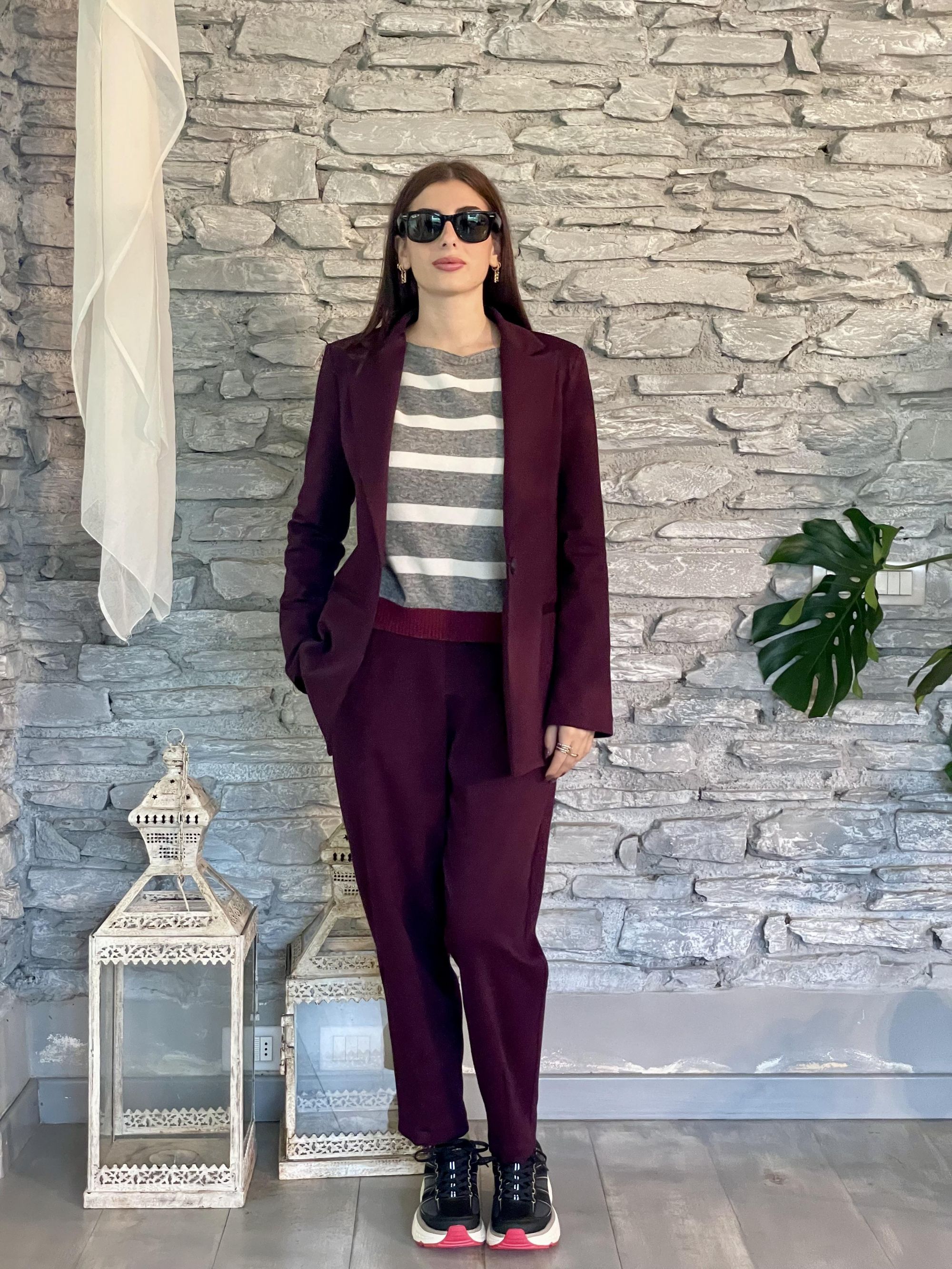 SUSY MIX - COMPLETO GIACCA E PANTALONE BORDEAUX PUNTO MILANO ART. SM073A