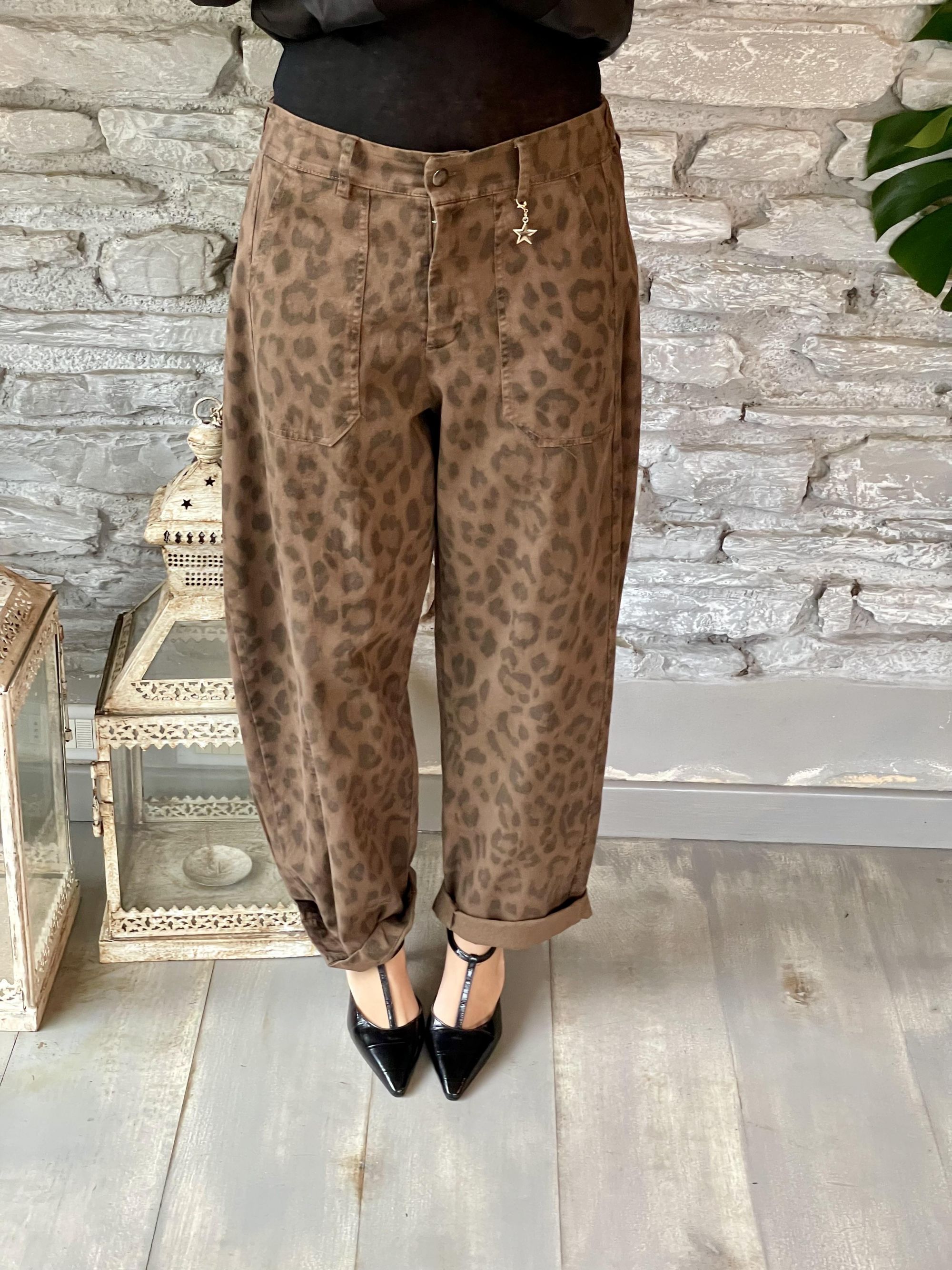SUSY MIX - PANTALONE A OVETTO ANIMALIER LEOPARDATO ART. 58300MAC