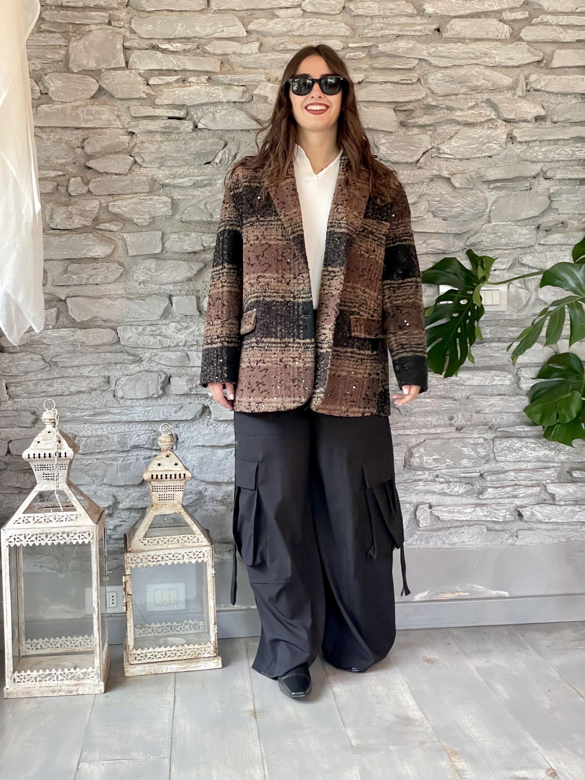 SUSY MIX - GIACCA OVER A QUADRI CON PAILLETTES ART. PP272T332