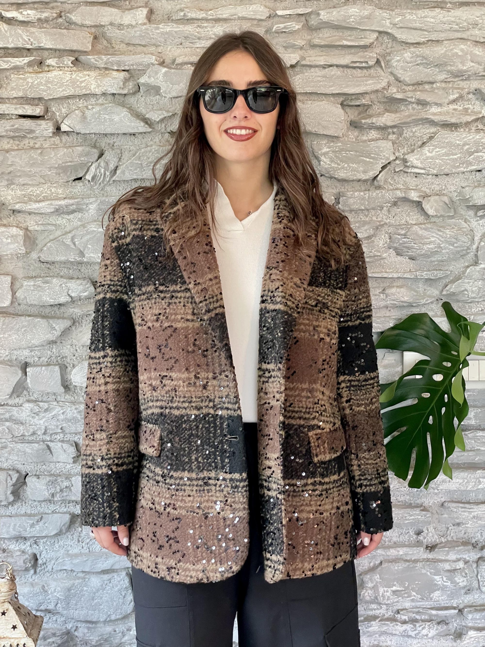 SUSY MIX - GIACCA OVER A QUADRI CON PAILLETTES ART. PP272T332